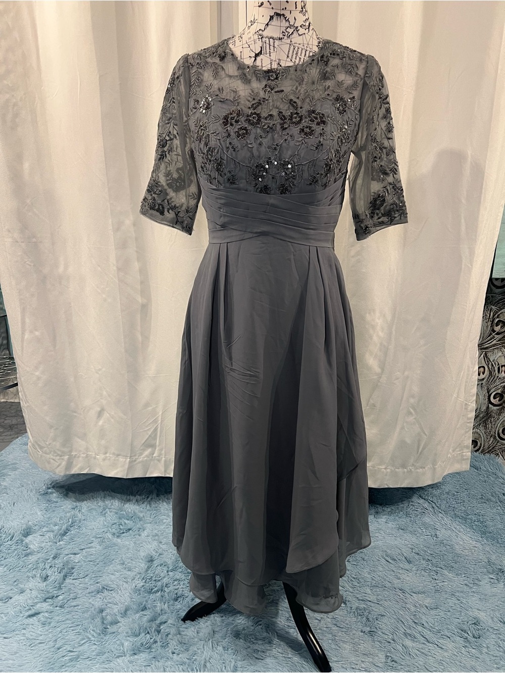 Mu Xiang Chen Gray Embroidered Dress Bridesmaid or Mother of Bride